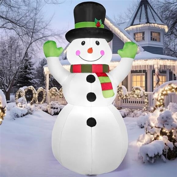 HOMCOM 8 Foot Tall Lighted Christmas Inflatable Snowman  6 FT Tall Christmas Inflatables Snowman Outdoor Decorations with Built-in LEDs